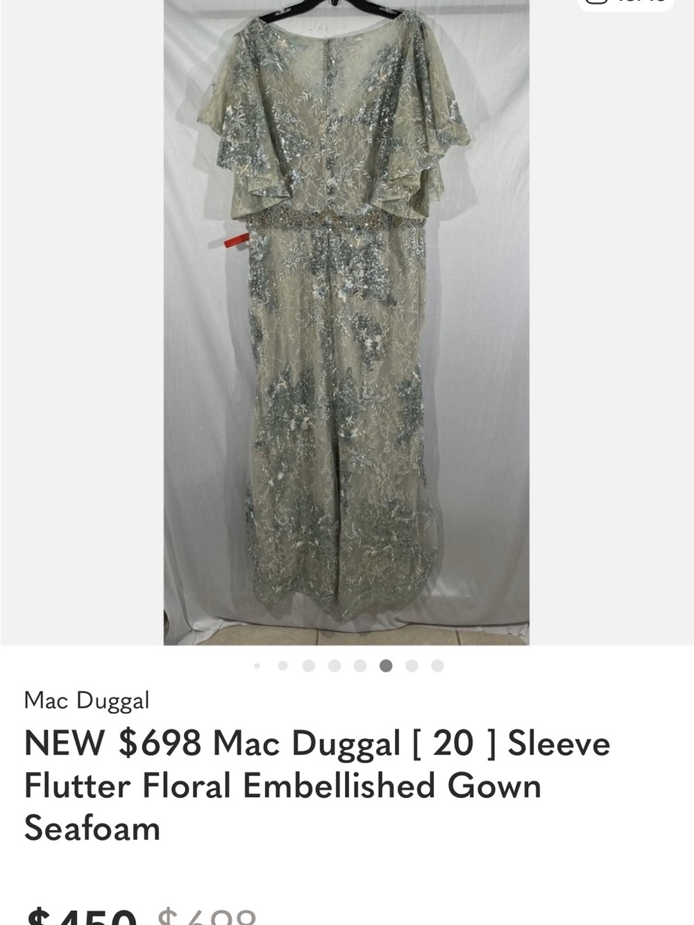 Mac Duggal Seafoam Floral Embellished Flutter-Sleeve Gown - Picture 11 of 13
